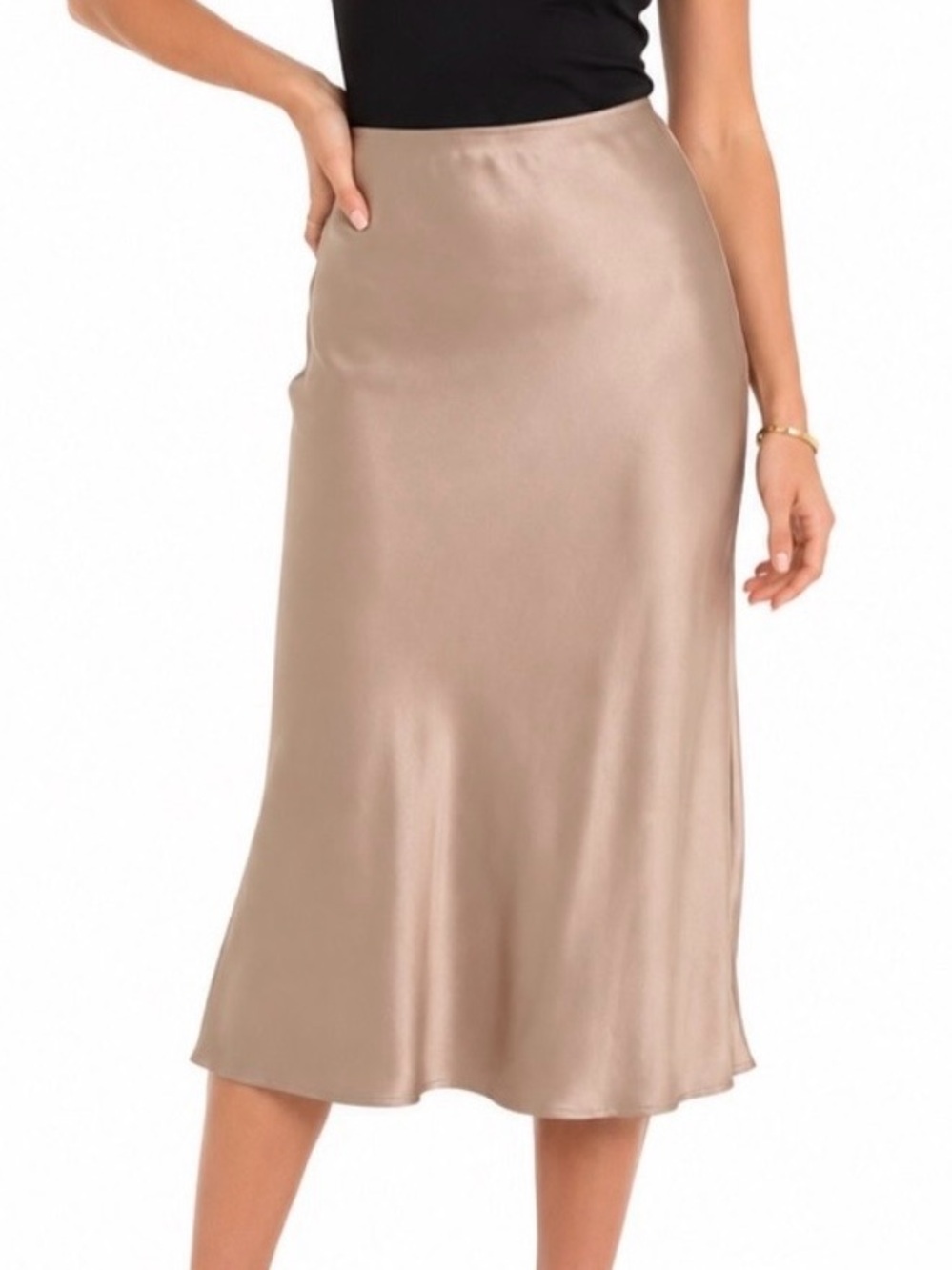 Satin Midi Slip Skirt in Taupe